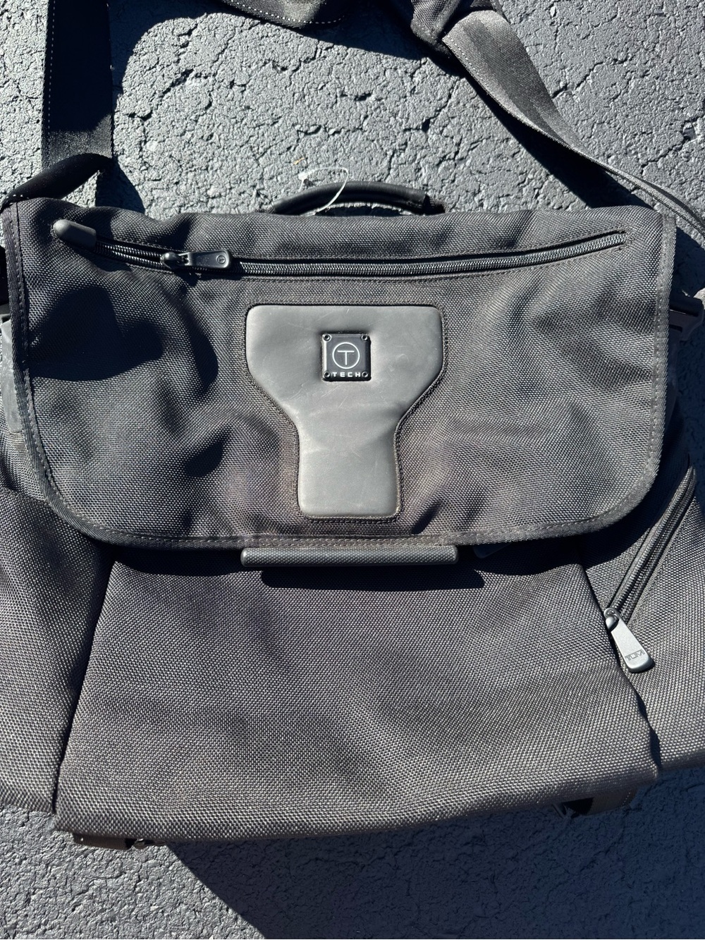 Tumi Black Nylon Messenger Bag with Leather Trim